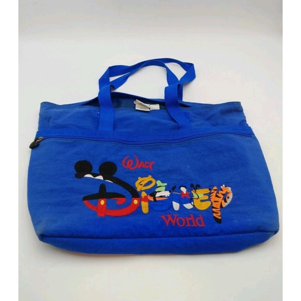 VTG 90s Walt Disney World Embroidered Blue Nylon Tote Bag Mickey Pooh Tigger